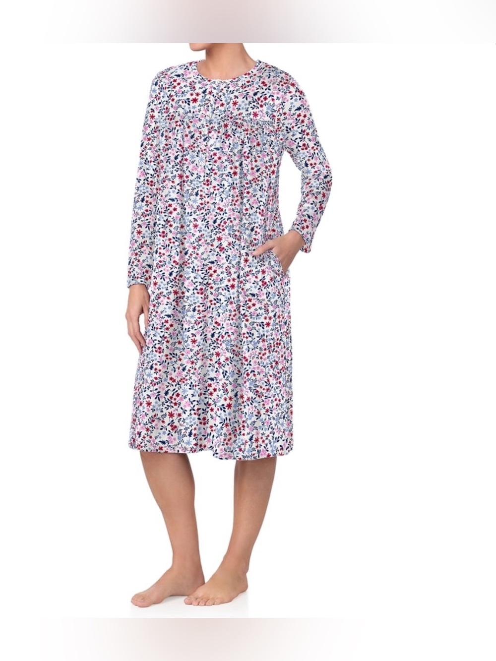 Aria White Floral Nightgown Knit Velour Long Sleeve Ballet Night Gown-sz XL
